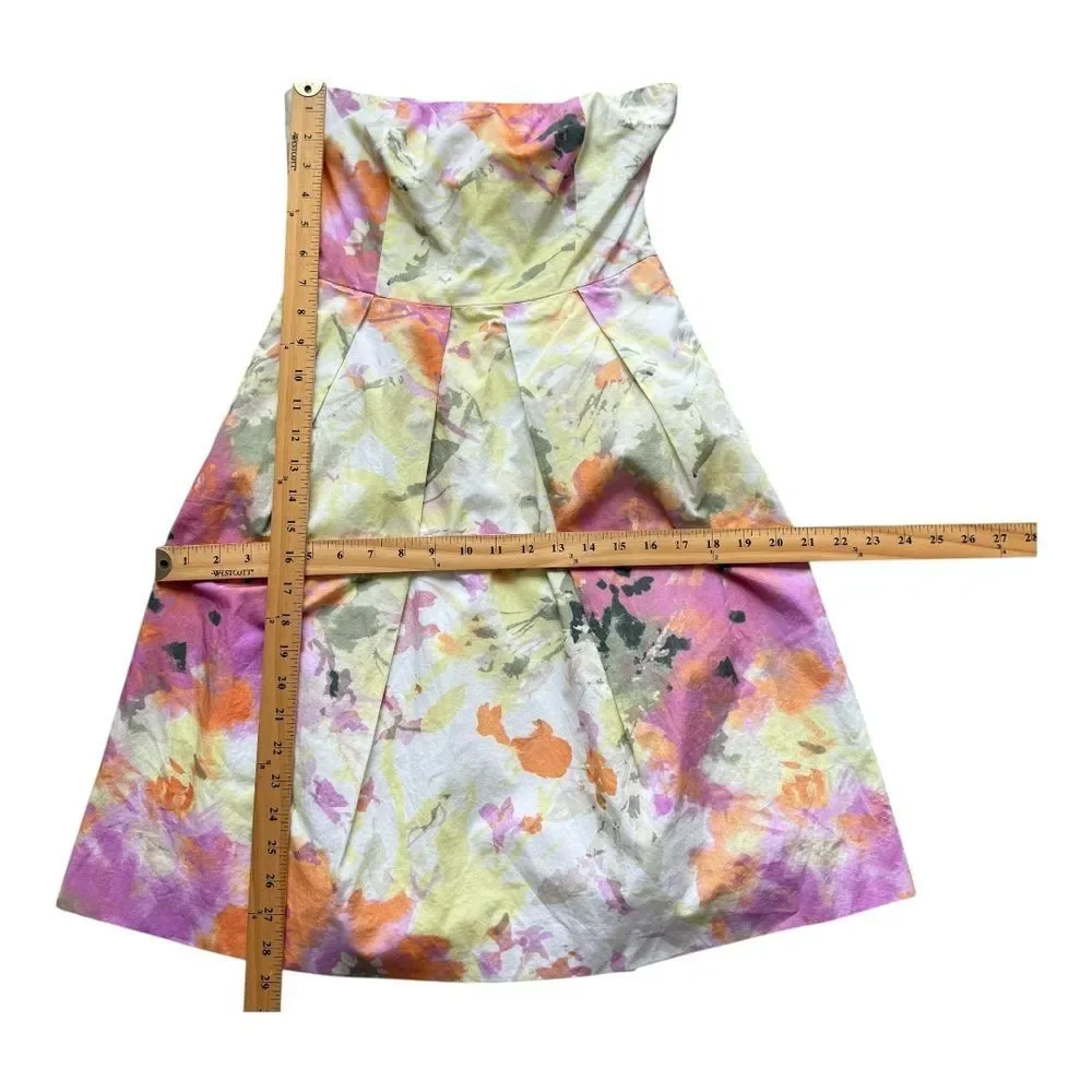 J.Crew Pink Floral Pleated Strapless Dress Preppy A-line Pink Yellow Womens 0